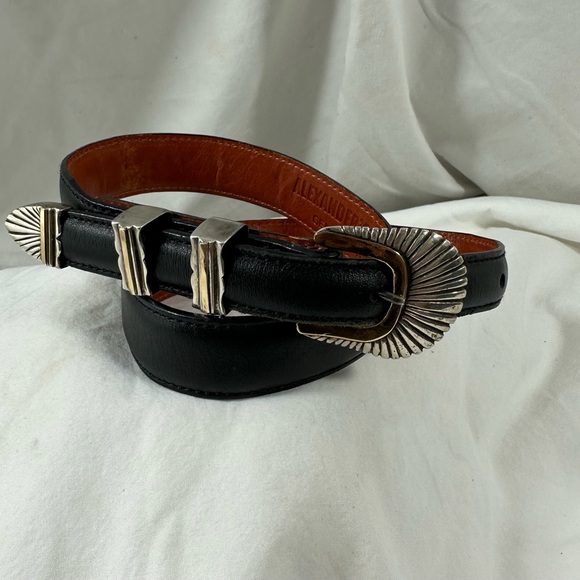 Genuine vintage ALEXANDER'S BELTS sterling silver with 14k black leather belt 26 - Picture 8 of 15